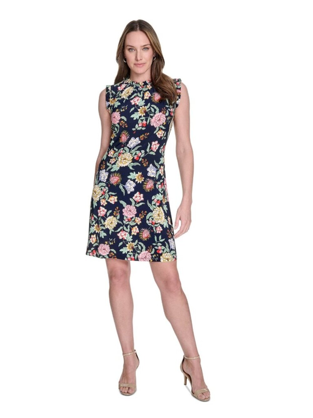 Tommy Hilfiger Womens Sleeveless Floral Print Dress Size 8 Navy Multicolor Light